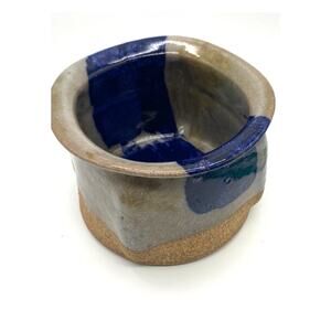 Unique Studio pottery planter Blue and tan MCM‎ pottery Vintage handmade